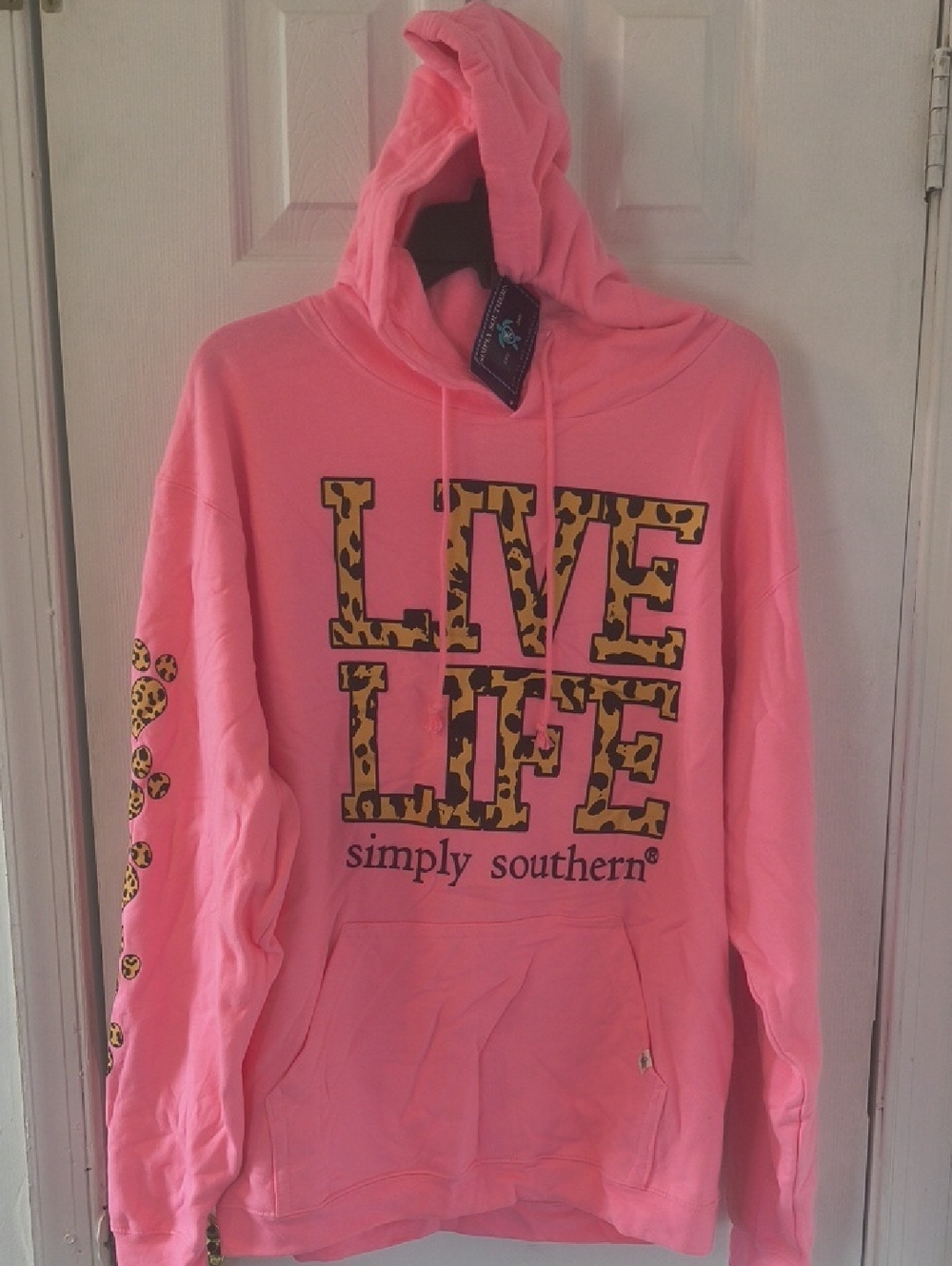 Simply Southern Coral Shirt with Leopard Print Logo